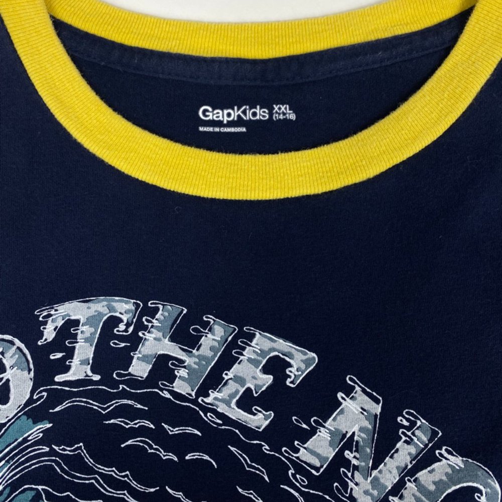 Gap Kids Navy Blue with Yellow Outline Graphic T-shirt Size XXL (14-16) - Picture 4 of 6
